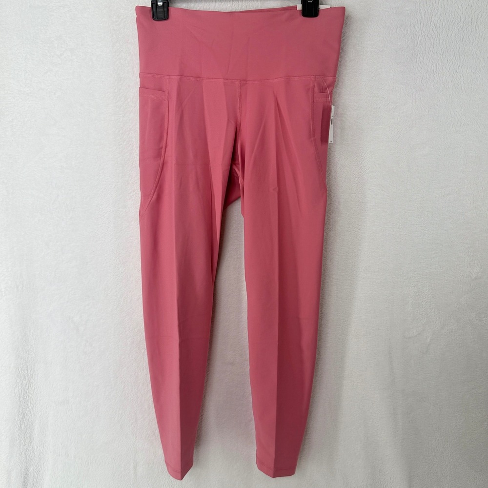 Old Navy Powersoft Leggings Womens L Pink Rose High Rise 7/8 Ankle Pockets NWT